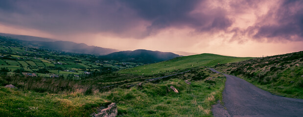 the beautiful scenery of beautiful landscape from the top of slieve gullion forest park. photo was t