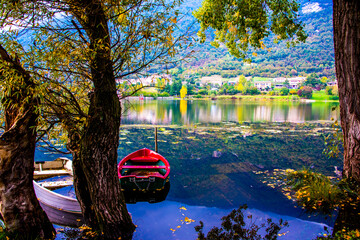 romantic boats on the lake one