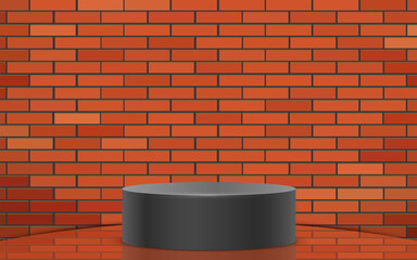 Wall Mural - black showcase stand with red brick wall background