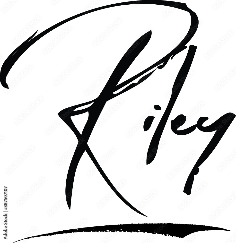 Vector Image Name Riley Riley -Female Name Modern Brush Calligraphy Cursive Text on White ...