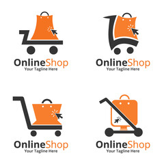 Set of Online Shop Logo designs Template. Illustration vector graphic of shopping cart  and shop bag combination logo design concept. Perfect for Ecommerce, sale, discount or store web element.