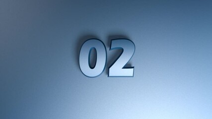 Poster - The number 02 is on a blue glossy surface and two horizontal bars go from one side to the other and back - 3D rendering video clip
