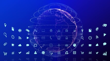 Wall Mural - technology icon network world internet digital devices on space earth background