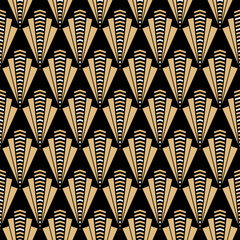 Wall Mural - Art deco seamless pattern design - black, gold, and white