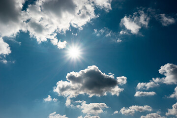 Blue sky with clouds and sun