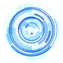 Poster - 3D circular symbol, abstract lens technology design, rotating vector illustration.