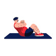 © Den VIII - Overweight man doing abdominal exercise. Healthy lifestyle, weight loss concept. Flat hand drawn vector illustration. Male person doing crunches. Belly burn workout