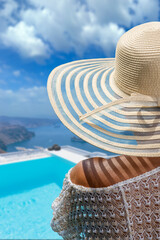 Poster - Woman on holidays in Santorini Greece