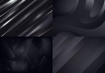 Wall Mural - Set of Black Backgrounds. Vector Abstract Minimalist Patterns. Modern Geometric Wallpapers with Gray and Black Gradient
