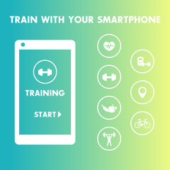 Wall Mural - Train with your smartphone, workout, training icons