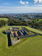 Magazine fort aerial view with Dublin city center in the background. Dublin, Ireland. October 2020