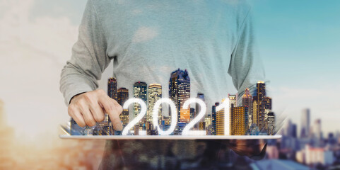 Wall Mural - 2021 new technology, smart city, new business and real estate investment	