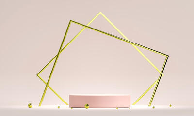 Fototapete - 3D rendering white podium geometry with gold elements. Empty showcase, marble pedestal platform display. Product presentation blank podium. Minimal scene round step floor abstract composition.