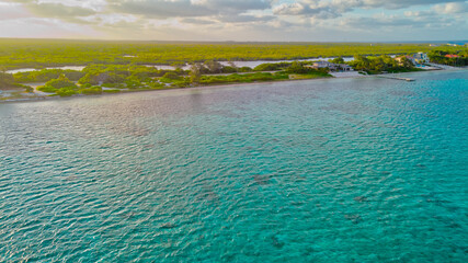 Beautiful blue beach and sand in the Cayman Islands 