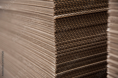 Sheets of corrugated cardboard are carefully cut and prepared for the manufacture of boxes at the printing company for various goods