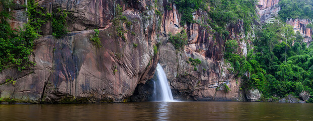 Aufkleber - Panoramic beautiful waterfall in deep forest at Thailand.