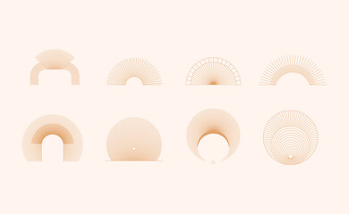 Fototapete - Vector set of linear boho icons and symbols - sun logo design templates  and pritns - abstract design elements for decoration in modern minimalist style
