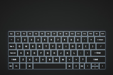 Fototapete - Backlit computer keyboard. View from above.