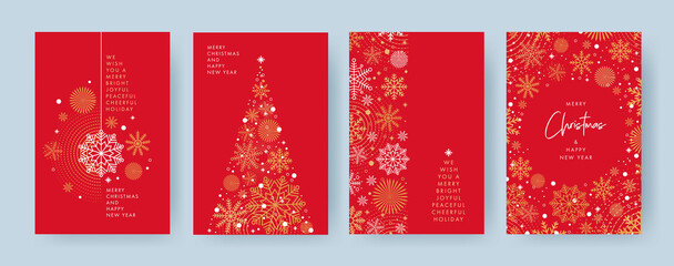 Wall Mural - merry christmas and happy new year set of greeting cards, posters, holiday covers. xmas design with 
