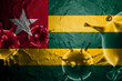 VIRUS WITH Togo FLAG, CORONA VIRUS, Flu coronavirus floating, micro view, pandemic virus infection, asian flu, covid, covid19, covid-19 3D RENDER.