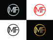 mf  Letter logo in circle shape gold and silver colored geometric ornaments. Vector design template elements for your business