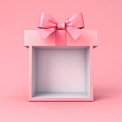 Aufkleber - Sweet exhibition booth blank gift box stand with pink pastel color ribbon bow isolated on pink background minimal conceptual 3D rendering