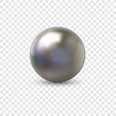 Poster - Metal sphere. Realistic shiny 3D ball from plastic, steel or chrome material. Silver volumetric circle, jewel pearl. Glossy decorative orb with shadow on transparent background, vector illustration