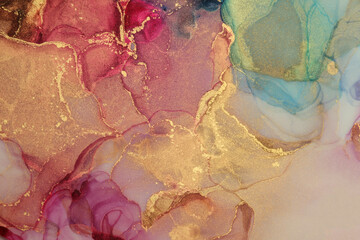 Art Abstract  watercolor flow blot painting. Color canvas marble texture background. Gold glitter Alcohol ink.