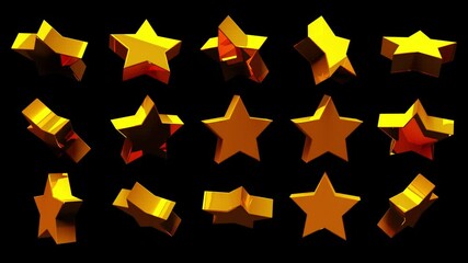 Poster - 3d rendering of series of golden isometric stars. Computer generated isometric backdrop