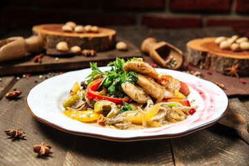 Wall Mural - Chicken breast with mushroom sauce and vegetables