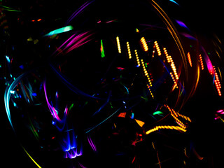 light painting photography, waves of vibrant color against a black background. Long exposure photo of vibrant fairy lights in abstract