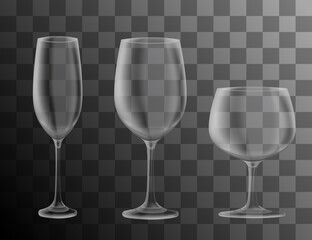 Transparent realistic set of wine glass vector illustration on transparent background