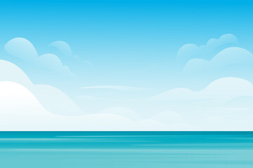 blue sea or ocean landscape summer day with cloud flat vector illustration