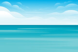 Fototapeta Dinusie - Blue sea or ocean landscape summer day with cloud flat vector illustration