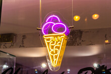 Neon Cafe Sign Icecream Purple  Signboard  Party Symbol Night Showcase
