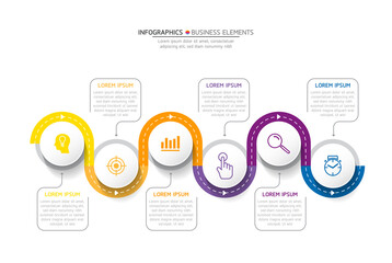 Wall Mural - Vector elements for infographics. presentation and chart. steps or processes. 
options number workflow template design.6 steps. 