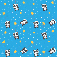 Wall Mural - Seamless pattern with panda in the space