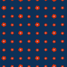 Abstract Vector Flowers Repeat Pattern. Seamless Pattern With Red Flowers On Blue Background For Fabric Wallpaper Packaging And More