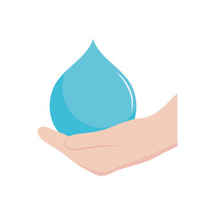 Sticker - hand holding a water drop, flat style