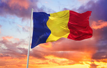 Large Romania Flag Waving In The Wind