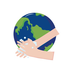 Wall Mural - hands washing and earth planet, flat style