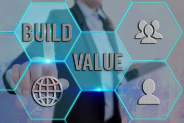 Poster - Text sign showing Build Value. Business photo showcasing efficient enough way that it will generate profit after cost Grids and different set up of the icons latest digital technology concept