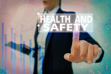 Poster - Text sign showing Health And Safety. Business photo showcasing procedures intended to prevent accident in workplace Arrow symbol going upward denoting points showing significant achievement