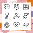 Simple set of 9 icons related to cardiac valve