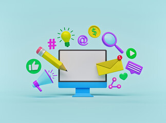 Poster - Concept for Digital marketing, media campaign, advertising poster. 3d rendering