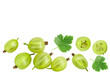 Green gooseberry isolated on white background with clipping path and full depth of field. Top view with copy space for your text. Flat lay