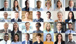 Happy group of multiethnic business people men and women. Different young and old people group headshots in collage. Multicultural faces looking at camera.