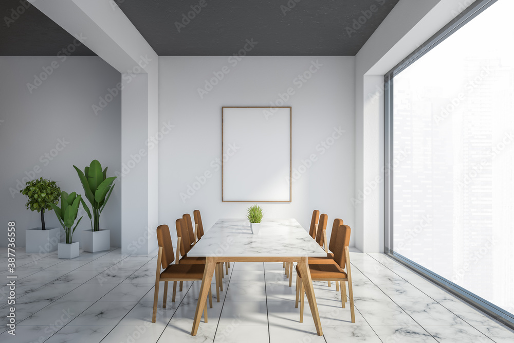White dining room with poster - obrazy, fototapety, plakaty 