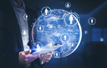 Poster - Man with tablet, global employment