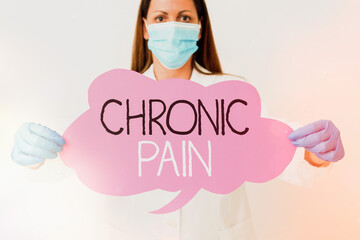 Wall Mural - Word writing text Chronic Pain. Business photo showcasing discomfort that persists or progresses over a long period Laboratory technician featuring empty sticker paper accessories smartphone